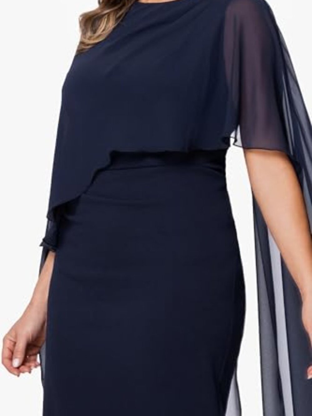 XSCAPE Navy Cape Overlay Formal Evening Gown Plus Size 22W NWT - Picture 4 of 7